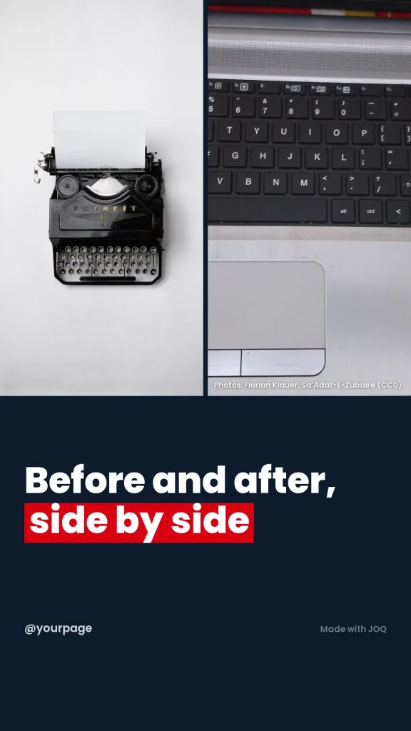 Example 9:16 post made with the Duo template, headline: Before and after, side by side