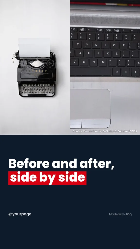 Example 9:16 post made with the Duo template, headline: Before and after, side by side