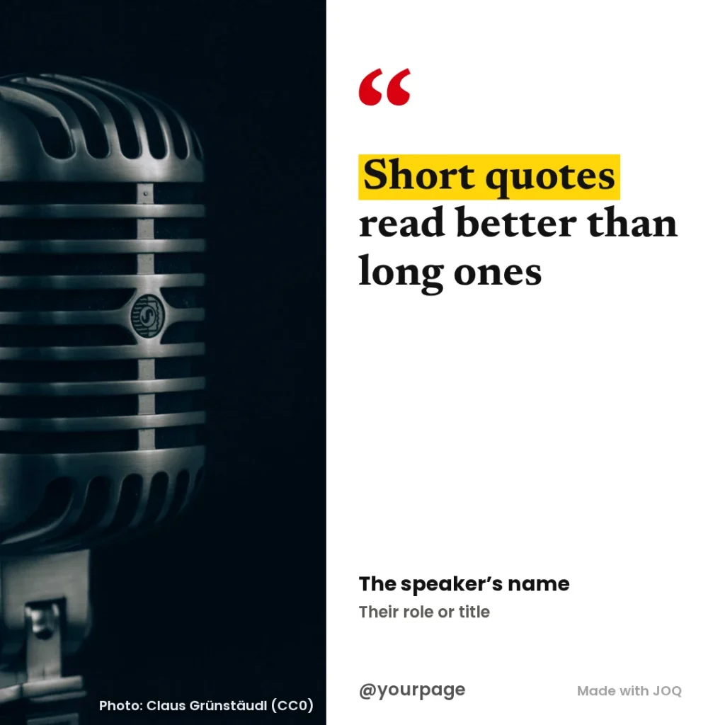 Example 1:1 post made with the Quote template, headline: Short quotes read better than long ones